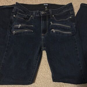 PAIGE Women's Dark Blue Skinny Jeans with Zipper Details